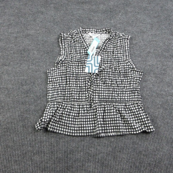 Market & Spruce Tops - Market & Spruce Blouse Womens M Black Nina Tie Front Smocked V-Neck Spandex NWT